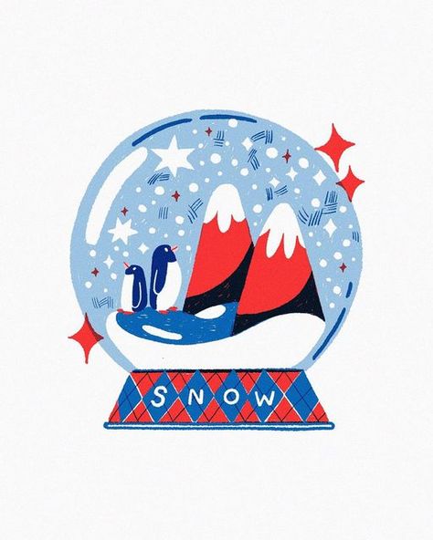 Snow Day Illustration, Snow Globe Graphic Design, Snow Globe Illustration Christmas, Winter Graphic Design Illustration, Blue Christmas Illustration, Christmas Graphic Illustration, Procreate Christmas Illustration, Winter Illustration Design, Snow Illustration Winter