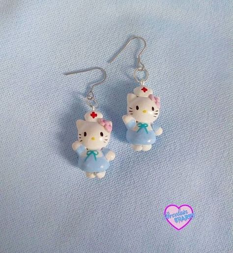 Hello Kitty Polymer Clay, Kidcore Jewelry, Hello Kitty Earrings, Beach Art Painting, Cool Piercings, Resin Clay, Kawaii Jewelry, Cute Polymer Clay, Hello Kitty Items