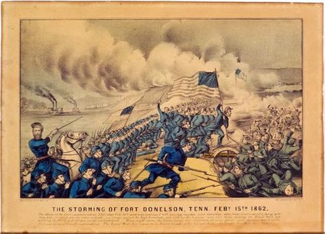 stormingoffortdonelson Cumberland River, Battle Scene, History Events, Retro Images, American Flags, Currier And Ives, National Park Service, The Battle, Battlefield