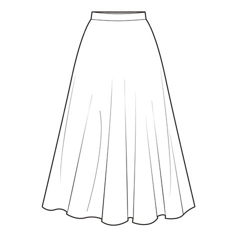 Premium Vector | Circular skirt skirt flat drawing fashion flat sketches Flared Skirt Illustration, A Line Skirt Illustration, Circular Skirt Illustration, Fashion Technical Drawing Skirt, How To Draw A Long Skirt, Long Skirt Flat Sketch, Long Skirt Technical Drawing, Long Skirt Sketch, Skirt Sketches Fashion Drawings