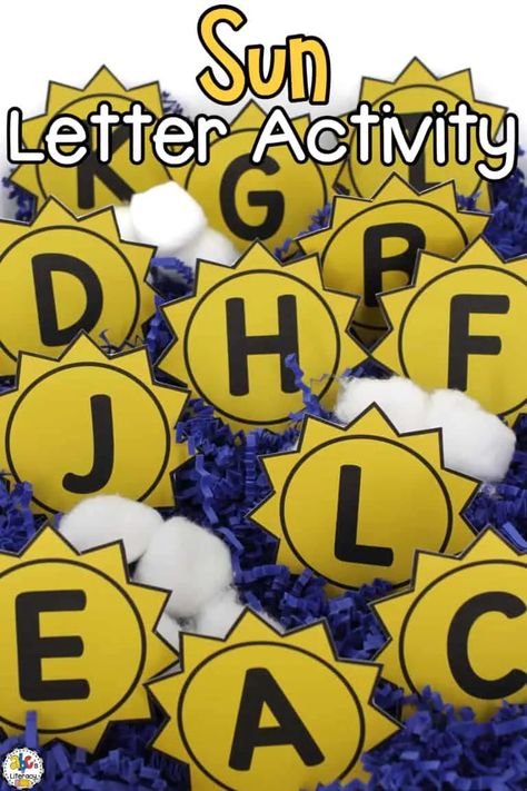 Summer Literacy Activities, Letter Matching Preschool, Letter Recognition Activities Preschool, Summer Preschool Themes, Weather Activities Preschool, Language Activities Preschool, Sun Activity, Moon Activities, Alphabet Letter Activities