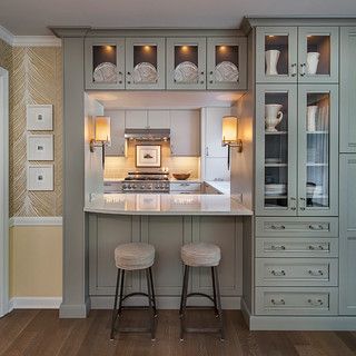 Kitchen pass through window with dark cherry wood cabinetry - Transitional - Kitchen - Chicago - by CabinetWerks by Orren Pickell | Houzz Kitchen Pass Through Ideas, Kitchen Pass Through Window, Pass Through Kitchen, Kitchen Pass Through, Kitchen Pass, Pass Through Window, Wood Floor Kitchen, Fabulous Kitchens, Dining Room Combo