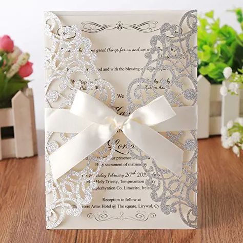 Baby Shower Party Invitations, Vista Print, Silver Wedding Invitations, Wedding Invitation Kits, Glitter Invitations, Laser Cut Wedding Invitations, Laser Cut Wedding, Invitation Kits, Shower Bebe