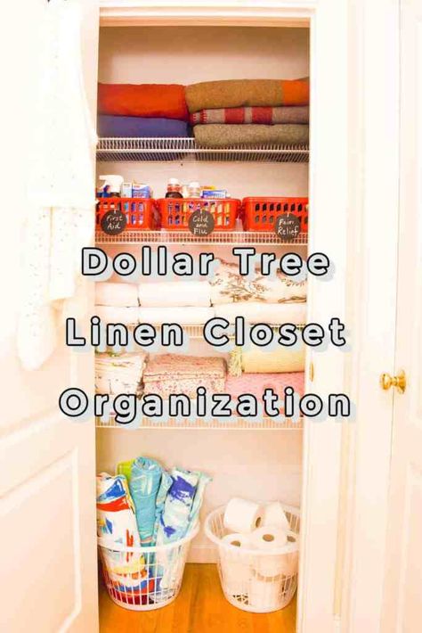 Dollar Tree Linen Closet Organization - Zucchini Sisters Organize A Linen Closet, Upcycled Organization, Linen Closet Organization Ideas, Easy Storage Hacks, Linen Closet Makeover, Christmas Decoration Storage, Dollar Tree Organization, Closet Organization Ideas, Linen Closet Organization