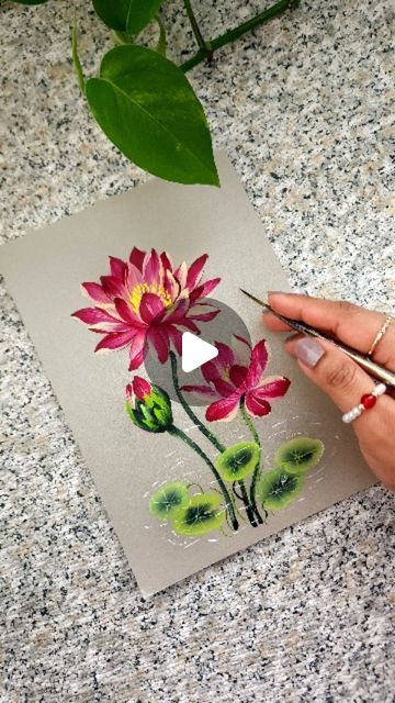 Renjitha Anoop on Instagram: "💫✨️ Painting  waterlily flowers✨️💫✨️ Satisfying brush strokes. Paint with me  flowers using simple bold round brush strokes.Double Tap ❤️ if you like my creation ♥️, share your thoughts in the comment box. Save it for later 🫶   Materials: Cardstock paper  ACRYLIC  ROUND brush 6 or 4 Liner Brush   #reelsinstagram #reelsvideos #artcollectors #reelspaintingvideos #RenjithaAnoop #waterlily #flowerpainting #artvideos #acrylicpainting #lovenature💚" Paint With Me, Instagram Painting, Liner Brush, Round Brush, Water Lilies, Double Tap, Cardstock Paper, Art Techniques, My Flower