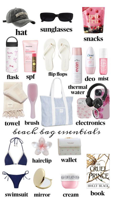 Beach Bag Necessities, Essentials For The Beach, Beach Bag Must Haves, Beach Day Essentials Packing Lists, What To Pack In A Beach Bag, What To Put In Your Beach Bag, Attic Lounge, Beach Trip Packing List, Beach Trip Packing