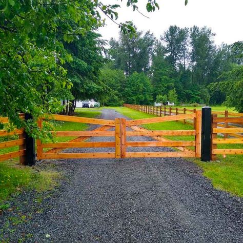 Halloween Gate, Farm Fence Gate, Farm Gates Entrance, Wood Gates Driveway, Property Gates, Walpole Outdoors, Driveway Entrance Landscaping, Wood Gates, Wooden Gates Driveway