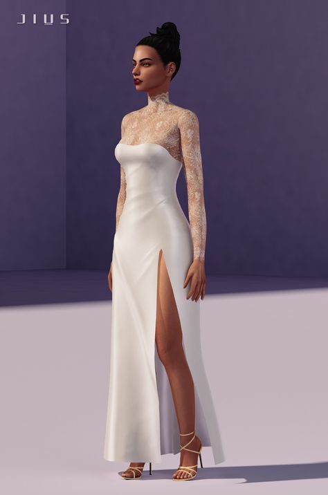 Jius Sims, Sims 4 Wedding Dress, Sims 4 Game Mods, Sims 4 Dresses, Sims 4 Mm, Sims Four, Sims4 Clothes, Wedding Jumpsuit, Sims 4 Cc Packs