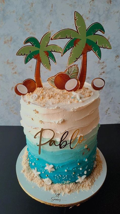 Hawaiian Birthday Cakes, Palm Tree Cakes, Tropical Birthday Cake, Summer Birthday Cake, Pina Colada Cake, 50th Wedding Anniversary Cakes, Hawaiian Cake, Surf Birthday, Island Cake