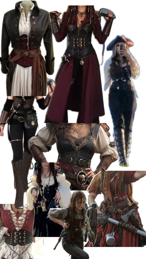 Female Pirate Clothes, Victorian Pirate Aesthetic, Medieval Female Outfits, Pirate Aesthetic Fashion, Ren Fest Pirate Costumes Women, Steam Punk Pirate Costume, Renfaire Pirate Outfit, Pirates Women Costume, Female Pirate Costume Ideas