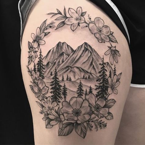 Columbine Flower Tattoo, Edelweiss Tattoo, Wildflower Mountain, Lucky Tattoo, Horse Shoe Tattoo, Wildflower Tattoo, Geometric Tattoo Design, Sleeve Ideas, B Tattoo