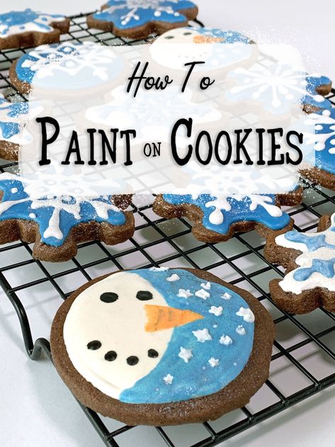 Amazing Decorated Cookies, Paint Cookies Diy, Painted Cookies Christmas, How To Paint Sugar Cookies, How To Paint Cookies, How To Paint Royal Icing Cookies, Airbrushed Christmas Cookies, Paint Your Own Cookies How To Make, Painting Sugar Cookies