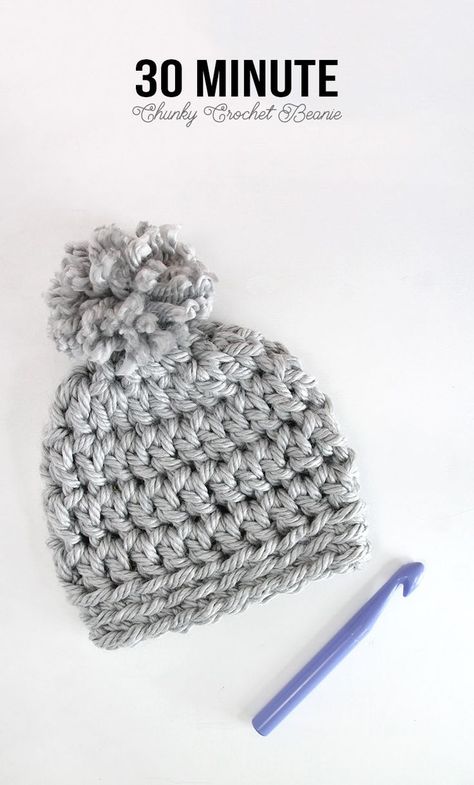 Easy Chunky Crochet Beanie - a 30 minute hat! Free pattern from Persia Lou Chunky Crochet Beanie, Crochet Hat Free, Pola Amigurumi, Crochet Beanie Pattern, Crochet Hats Free Pattern, Crochet Stars, Knitting Needle, Beanie Pattern, Chunky Crochet