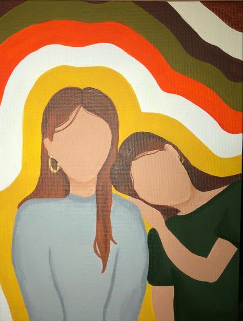 Acrylic painting #aesthetic Cute Paintings Best Friends, Painting Ideas Besties, Paintings Of Friendship, Friends Painting Canvases, Easy People Paintings, Painting Friendship Best Friends, Canvas Painting Idea For Best Friend, Painting Of Two Friends, Paintings To Give To Your Best Friend