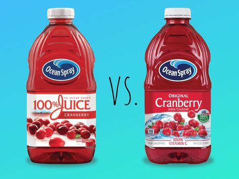 Cranberry Juice vs. Cranberry Cocktail: What's the Difference? Pineapple Juice Benefits, Cranberry Juice Benefits, Cranberry Benefits, Unsweetened Cranberry Juice, Cocktail Juice, Cranberry Juice Cocktail, Cranberry Cocktail, Fruit Juices, Ocean Spray