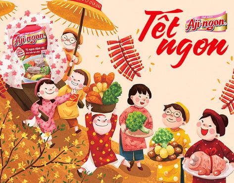 Tet Holiday Projects | Photos, videos, logos, illustrations and branding on Behance Tet Holiday Art, Tet Holiday Illustration, Tet Illustration, Tet Holiday, Backdrops Kids, Direction Illustration, New Year Illustration, New Year Art, Illustration Advertising