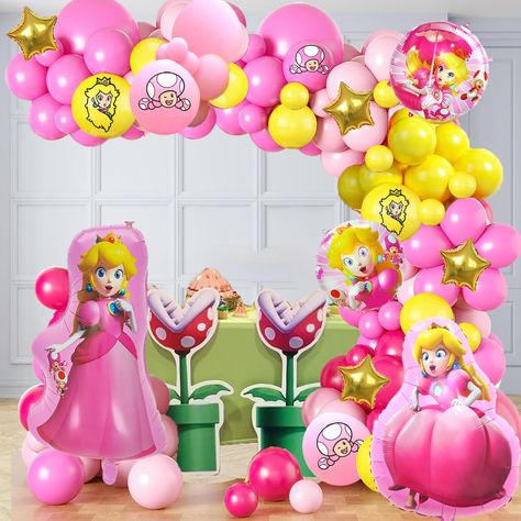 PRICES MAY VARY. 131 Pieces Total:15 latex balloons(12 in), 55 latex balloons(10 in),40 latex balloons(5 in),10pcs printed balloons,4pcs Princess Peach Foil Balloons,5 pcs star Foil Balloons,1 pcs balloon strip, 1 pc roll glue dots. High-quality materials: All balloons are made of natural latex, thick and strong, non-toxic and harmless. All materials are made of high-quality, safe, very durable, non-toxic and reusable materials. Simple decoration: using the tools we provide, making Princess Peac Peach Themed Birthday Party, Peach Decorations, Peach Balloon Garland, Princess Peach Birthday Party, Star Mario, Peach Balloons, Princess Peaches, Mario Princess Peach, Princess Peach Party