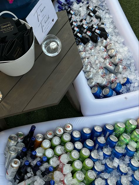 These coolers worked perfectly- amazon purchase Wedding Beer Station, Beer Station, Wedding Drink Station, Cocktail Station, Wedding Drinks, Diy Drinks, Beer Holders, Beer Party, Gettin Hitched