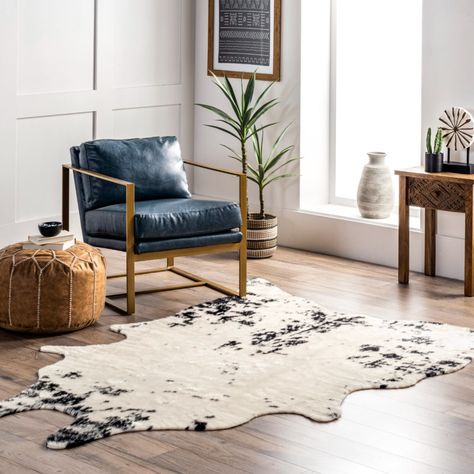 Machine Washable Rugs for Every Room in Your Home - Sunset Magazine Faux Cowhide Rug, Nuloom Rugs, Cow Hide Rugs, Hide Rugs, Faux Cowhide, Hide Rug, Cowhide Rug, Rugs Usa, Black Area Rugs