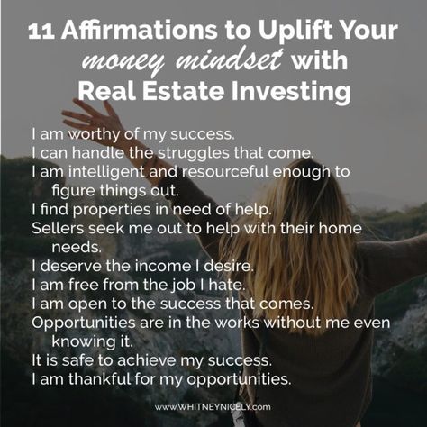 11 Affirmations to Uplift Your Money Mindset for Real Estate Investing Real Estate Investor Marketing, Real Estate Investing Quotes, Getting Into Real Estate, Investment Quotes, Real Estate Career, Real Estate Office, Real Estate Quotes, Morning Affirmations, Positive Self Affirmations