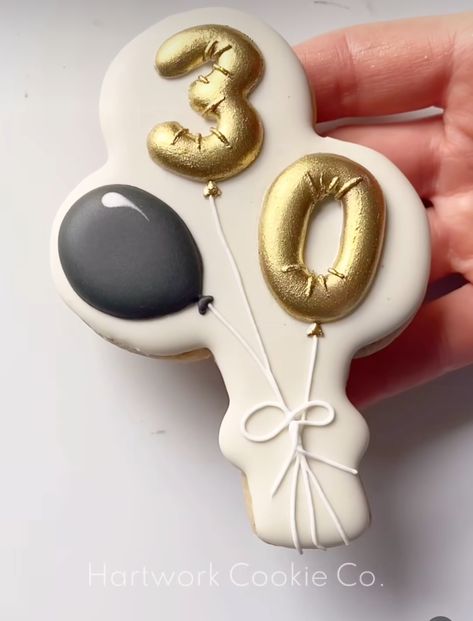 Espresso Martini Cookies, 2024 Cookies, Gold Cookies, Bday Decor, Balloon Cookies, Happy Birthday Cookie, Cookie Craft, Cookies Theme, 30 Birthday Cake