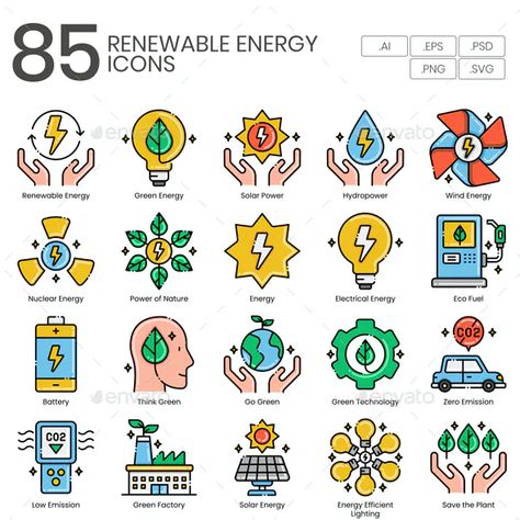 85 Renewable Energy Icons | Aesthetics Series Renewable Energy Art, Alternative Sources Of Energy, Renewable Energy Design, Green Website, Cleaning Icons, Sources Of Energy, Line Web, Solar Punk, School Book Covers