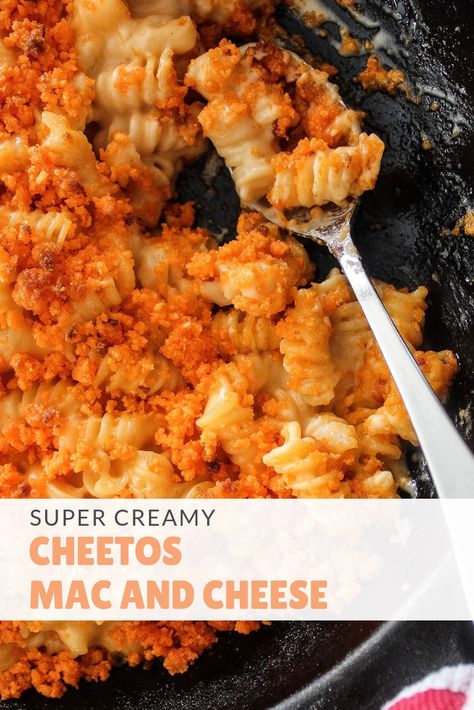 This mac and cheese recipe is ultra creamy and delicious and it has a crunchy Cheetos topping for the perfect way to complete it! Cheetos Recipes, Recipes With Cheetos, Recipes Using Cheetos, Cheeto Mac N Cheese, Crunchy Mac And Cheese Recipe, Mac And Cheese With Hot Cheetos, Cheetos Mac And Cheese Recipe, Flamin Hot Cheetos Mac And Cheese, Cheetos Mac And Cheese