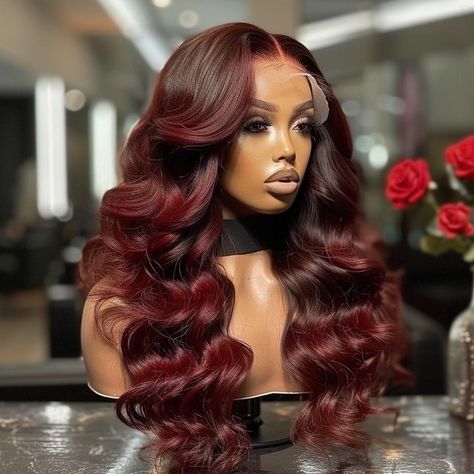 Sugar Lace Styles, Auburn Hairstyles, Wig Room, Frontal Styles, Wig Business, Red Weave Hairstyles, Lace Wigs Styles, Body Wave Lace Front Wig, Body Wave Weave Hairstyles