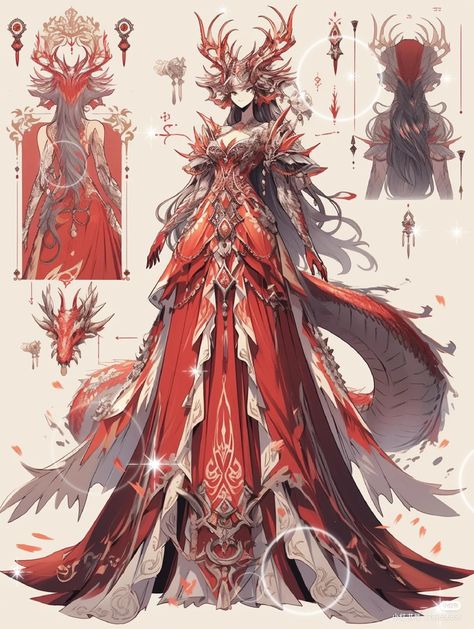 Dragon Priestess, Vermillion Bird, Azure Dragon, Victorian Era Dresses, Chinese Fancy Dress, Dragons Clothes, Cosplay Armor, Dress Design Drawing, Fashion Illustration Sketches Dresses