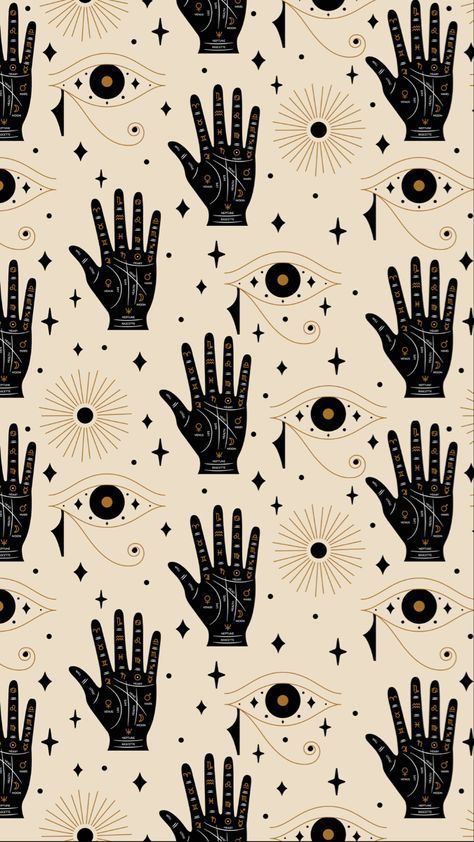 Palmistry pattern with Horus eye. Hand drawn pattern design perfect for people who interested palmistry and astrology. Grab this design as a birthday gift for your girlfriend, boyfriend, sister or brother who loves tarot and magic. Palmistry Poster, Spiritual Patterns, Tarot Wallpapers, Tarot Pattern, Astrology Pattern, Horus Eye, Fortune Cards, Clay Patterns, Indie Photography