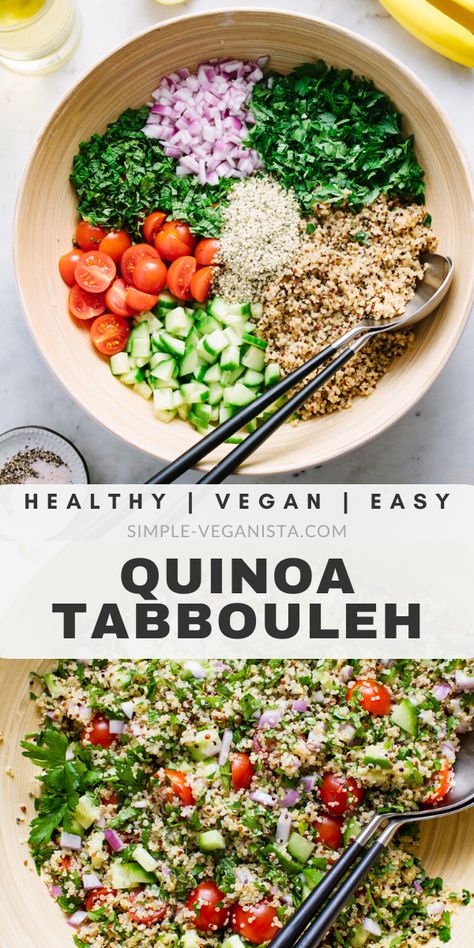 Simple Veganista, Pasti Fit, Salad With Quinoa, Tabbouleh Recipe, Main Salad, Quinoa Tabbouleh, Hemp Hearts, Healthy Side, Raw Vegan Recipes