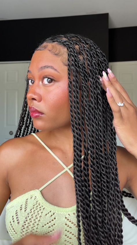 (3)large scrunchies hold a special place in my heart 🤍🧚🏽 #hairstyle #s... | Senegalese Twists | TikTok Medium Sized Senegalese Twists, Twist With Braids Hairstyles, Weave Twist Hairstyles Black Women, Hairstyles For Senegalese Twist, Sinaglease Twist, Black Girls Twist Hairstyles, Senaglese Twist Curly Ends, Distressed Twists, Small Senegalese Twist With Curly Ends