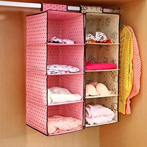 Amazon.in: home organizer items and storage: Home & Kitchen Diy Cloth Organizer, Cloth Organizer Ideas, Hanging Organizer Ideas, Diy Clothes Organizer, Diy Hanging Storage, Cloth Organizer, Hanging Closet Storage, Organizer Clothes, Cardboard Organizer