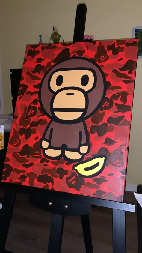 Hype Beast Painting Ideas, Hypebeast Painting Ideas, Baby Milo Painting, Klaws Paintings, Boy Painting Ideas, Bape Paintings Canvas, Painting Ideas On Canvas Y2k, Hypebeast Painting Canvas, Y2k Painting Ideas Easy