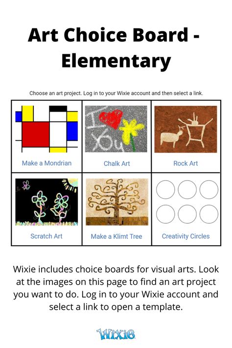 Wixie includes an art choice board template for primary students. Wicor Strategies, Art Choice Board, Text Label, Choice Board, Board Template, Choice Boards, Scratch Art, Primary Students, Community Engagement