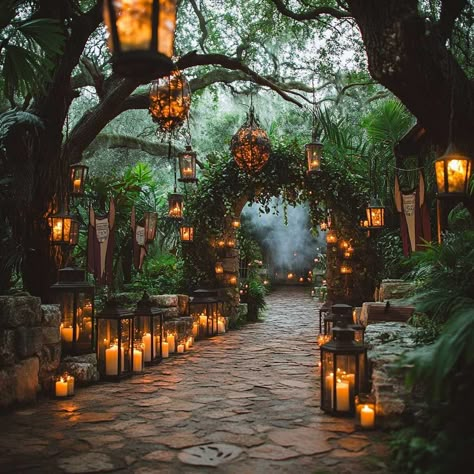 How to Plan a Harry Potter Themed Wedding That's Truly Magical • 333k+ Inspiring Lifestyle Ideas Fall Wedding Fairytale, Harry Potter Backyard Wedding, Tarzan Wedding Theme, Wedding Setup Ideas Outdoor, Harry Potter Wedding Backdrop, Outdoor Wedding Tree Decor, Lord Of The Rings Wedding Colors, Rain Forest Wedding Theme, Wedding Library Theme