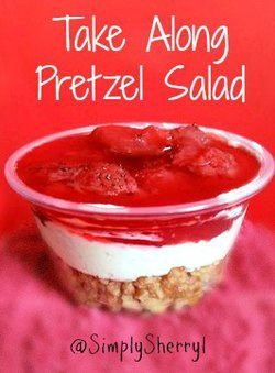 Take Along Pretzel Salads Pretzel Salads, Jello Pretzel Salad, Picnic Parties, Jar Desserts, Grandma Camp, Pretzel Desserts, Jello Salads, Strawberry Pretzel Salad, Picnic Recipes