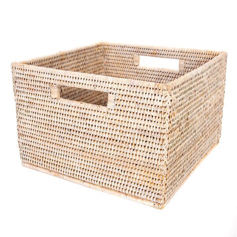 Rattan Square Basket with Cutout Handles Woven Trays, Rattan Storage, Square Storage, Rectangular Baskets, Square Baskets, Fabric Storage Bins, File Organiser, Hand Woven Baskets, Basket Shelves