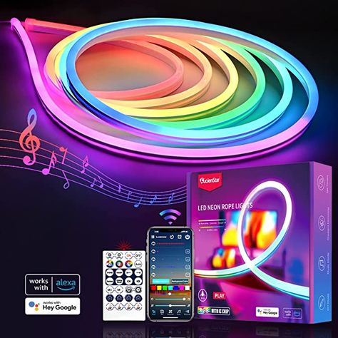 Amazon.com: Lucienstar Neon Rope Lights, 10ft/3m RGB+IC Neon Light with Music Sync Smart App, 16 Million DIY Colors, Works with Alexa, Google Assistant, LED Strip Lights for Bedroom, Living Room, Gaming Room : Home & Kitchen Game Room Wall Decor, Neon Rope, Neon Lights Bedroom, Light Words, Neon Sign Art, Led Rope Lights, Led Rope, Led Diy, Rope Lights