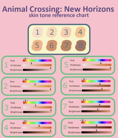 Skin Tone Reference, Skin Color Chart, Animal Crossing New Horizon, Ac New Leaf, Animal Crossing Funny, Animal Crossing Memes, Animal Crossing Guide, Animal Crossing Qr Codes Clothes, Animal Crossing Wild World