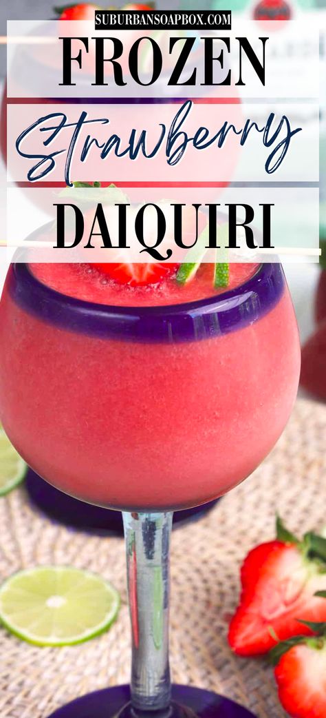 Strawberry Daiquiri Recipe Frozen, Easy Strawberry Daiquiri Recipe, Best Strawberry Daiquiri Recipe, Strawberry Daquiri Recipe Frozen, Homemade Lemoncello, Alcohol Slushies, Frozen Daiquiri Recipe, Daiquiri Recipes, Frozen Strawberry Recipes