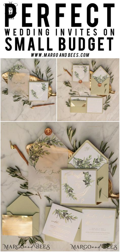 Are you planning a dreamy and romantic wedding in the mesmerizing landscapes of Tuscany? If so, then our elegant olive wedding invitations are the perfect choice for you. With their sophisticated design and luxurious feel, they will set the tone for your special day. Our luxury sage green wedding invites are crafted with utmost care and attention to detail. The soft and subtle green hue represents new beginnings and harmony, making it an ideal color for a wedding invitation. The timeless design Sage Green Wedding Invites, Olive Wedding Invitations, Tuscany Wedding Invitations, Green Wedding Invites, Boho Style Wedding Invitations, Wedding Invitations Luxury, Olive Branch Wedding, Olive Green Weddings, Olive Wedding