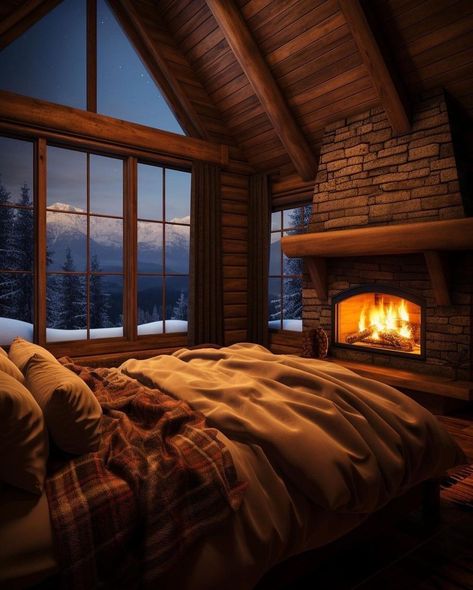 Luxury Cabin Bedroom, Canadian Cabin, Moving Aesthetic, Log Cabin Bedroom, Retreat Cabin, Cabin Room, Cabin Fireplace, Cozy Log Cabin, Cabin Aesthetic