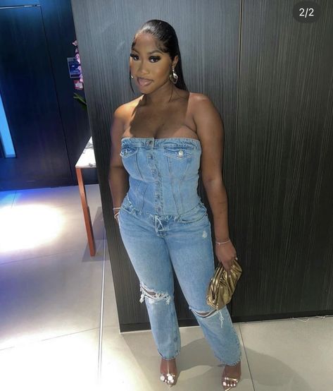 Denim Jumpsuit Black Women, Blue Brunch Outfit Black Woman, Denim Romper Outfit Black Women, Jean One Piece Outfit Black Women, Denim Romper Black Women, Red And Black Outfits, Stylish Summer Outfits, Swag Outfits For Girls, Brunch Outfit