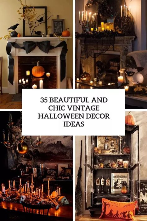 beautiful and chic vintage halloween decor ideas Dark And Moody Halloween Decor, Elegant Halloween Decor Diy, Upscale Halloween Decor, Spooky Chic Halloween Decor, Moody Halloween Decor, Classic Halloween Decor, Moody Halloween, Halloween Home Decor Ideas, Halloween Vignette