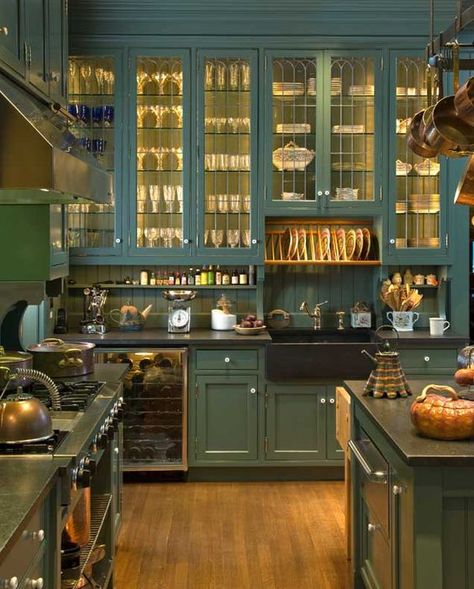 Victorian House Colors, Model Dapur, Kabinet Dapur, Victorian Kitchen, Green Cabinets, Green Kitchen, Kitchen Style, Kitchen Styling, Dream Home Design