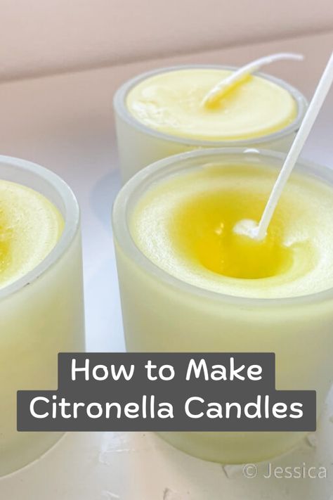 Learn how to make citronella candles with this quick & easy DIY tutorial! They’re pretty and they keep the bugs away! Diy Citronella Candles, Homemade Citronella Candles, Diy Citronella, Diy Candles Easy, Citronella Essential Oil, Homemade Scented Candles, Candles Diy, Citronella Oil, Diy Marble