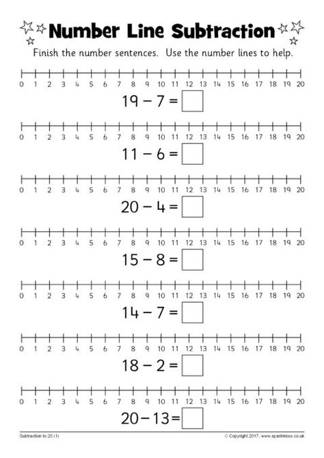 Number Line Subtraction Worksheets (SB12219) - SparkleBox Adding Using A Number Line, Numberline Addition Kindergarten, Addition Using Number Line Worksheet, Addition On Number Line Worksheet, Addition Number Line Worksheets, Number Line Addition Worksheet, Addition With Number Line, Number Line Addition, Number Line Subtraction