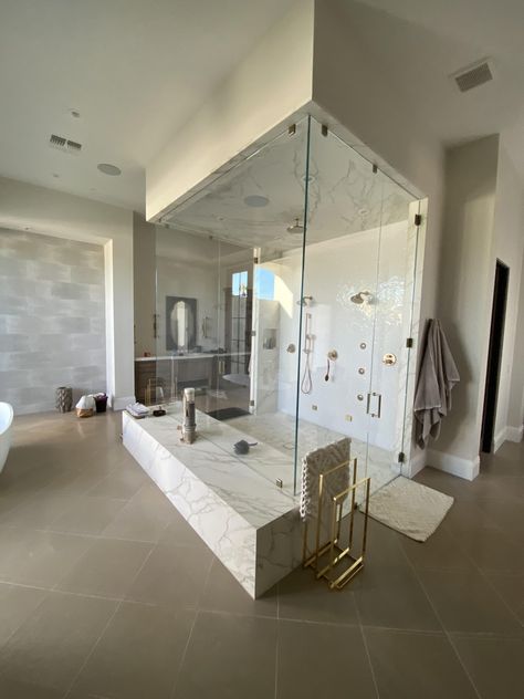 Experience the Ultimate Luxury: A Comprehensive Guide to Steam Showers - GCS Glass Shower With Jets, Large Shower Ideas Master Bath, Steam Showers Bathroom Master Bath, Primary Ensuite, Two Person Shower, Townhouse Remodel, Huge Shower, Luxurious Spa, Double Shower