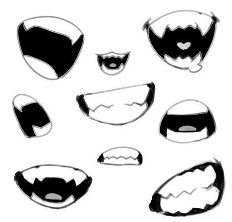 Drawing Fangs Reference, Cool Teeth Drawings, Anime Mouth Reference Fangs, Drawing Refrences Teeth, Sharp Teeth Drawing Tutorial, Fanged Teeth Drawing, Spiky Teeth Drawing, How To Draw Angry Mouth, Sharp Teeth Smile Drawing Reference